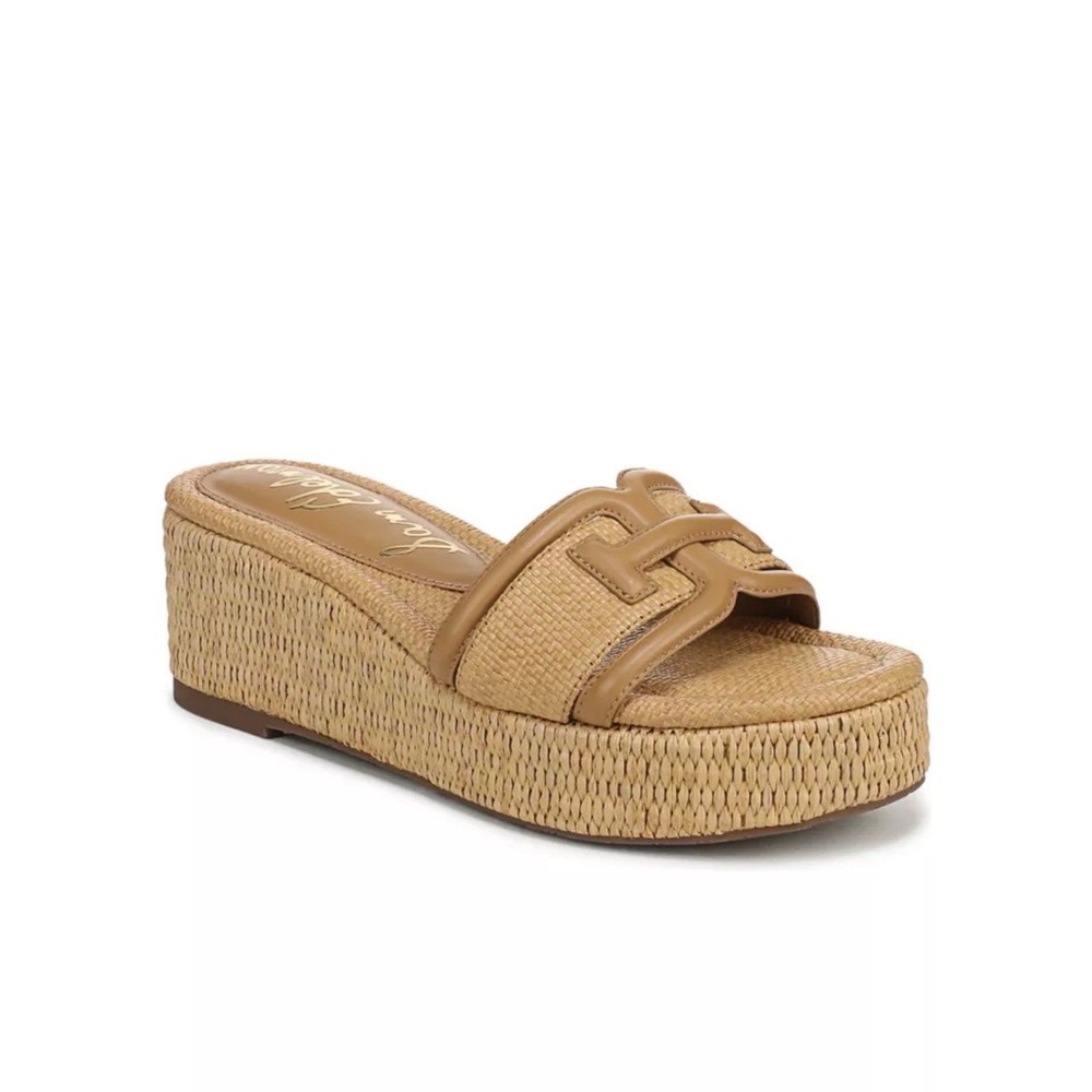 Sam Edelman Pauleena Raffia Platform Slide Sandals Sand Dune Sz 6 Woven $120